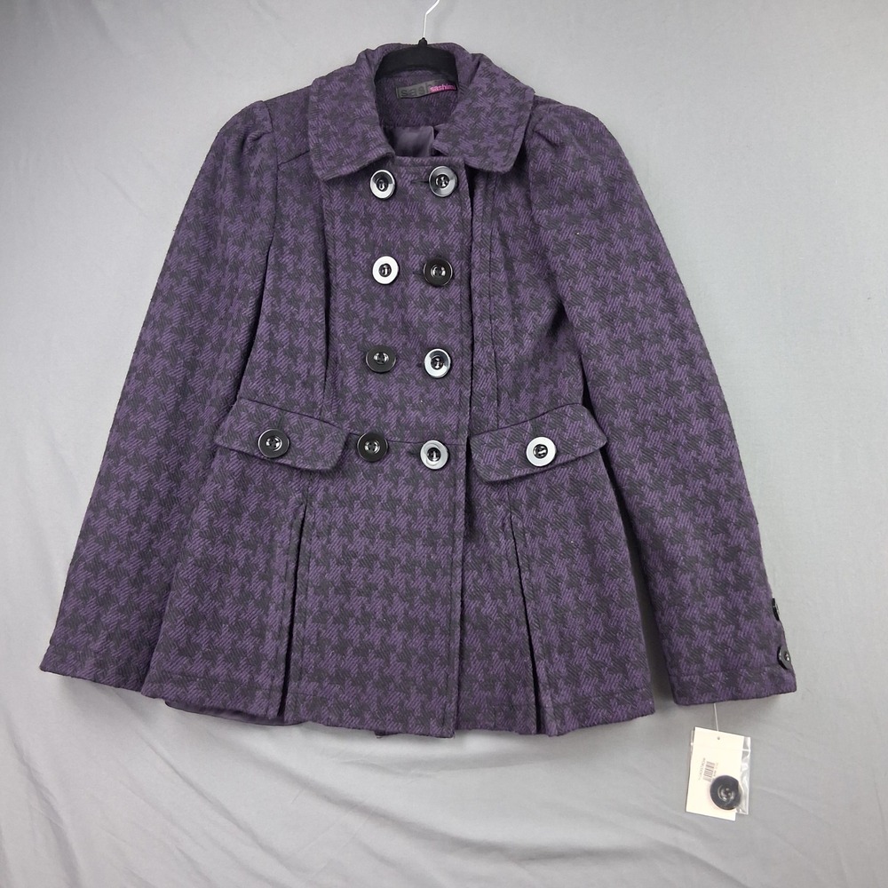 Sashimi Purple Black Houndstooth Wool Blend Peacoat Jacket Small NWT 91450